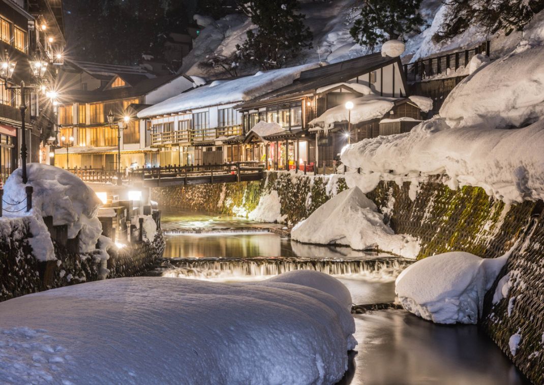 Ginzan Onsen en invierno, Yamagata, Japan