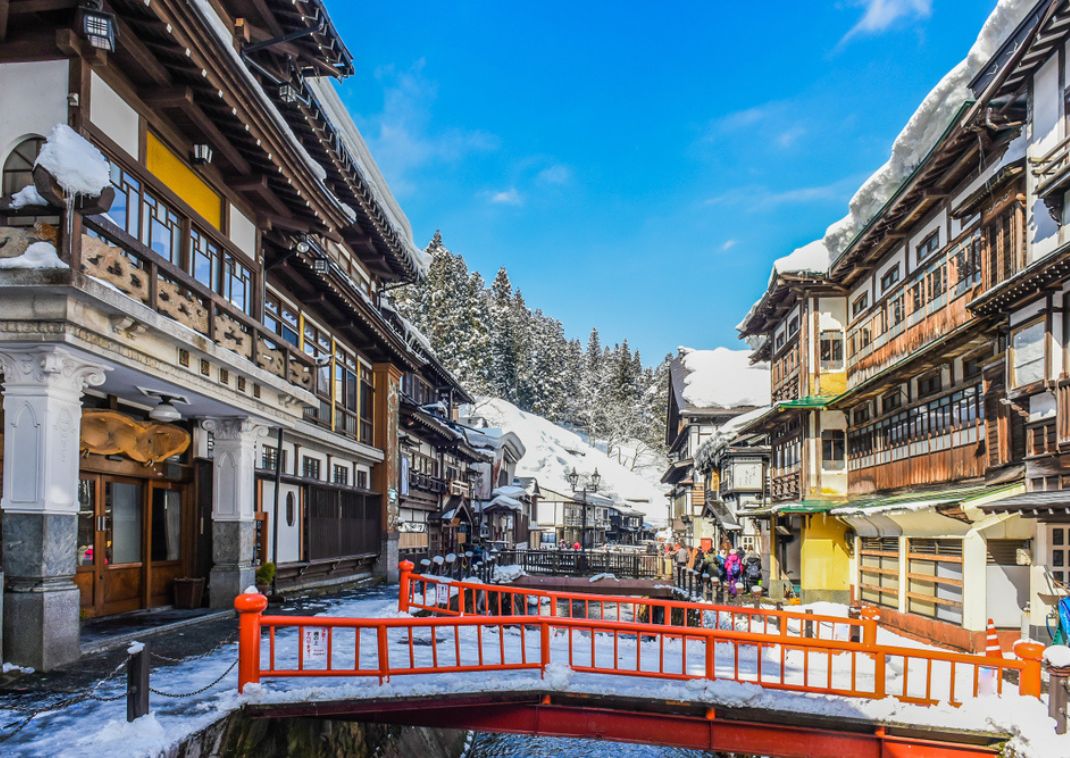 Paisaje de Ginzan Onsen en Yamagata