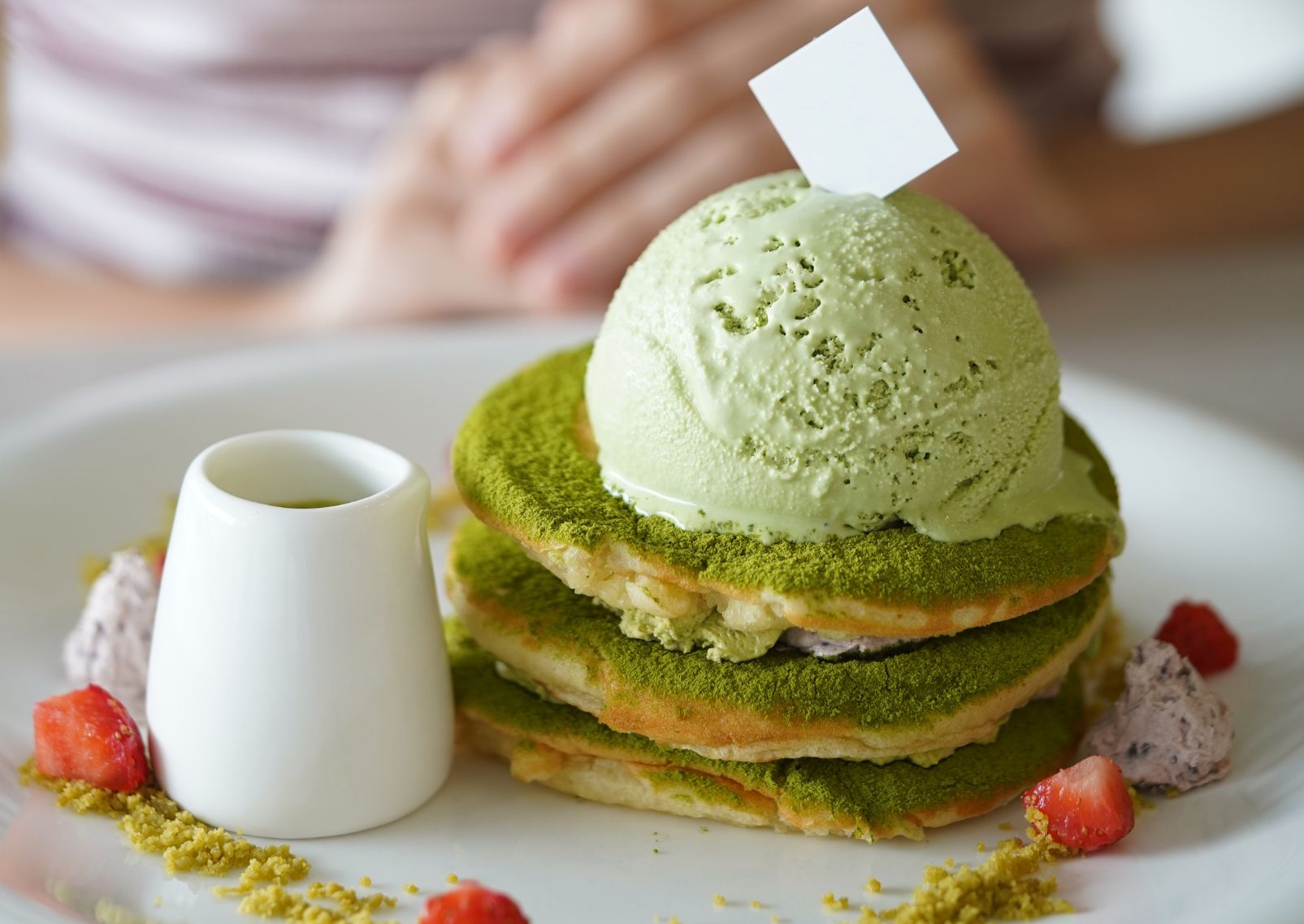 Crepe de matcha con helado