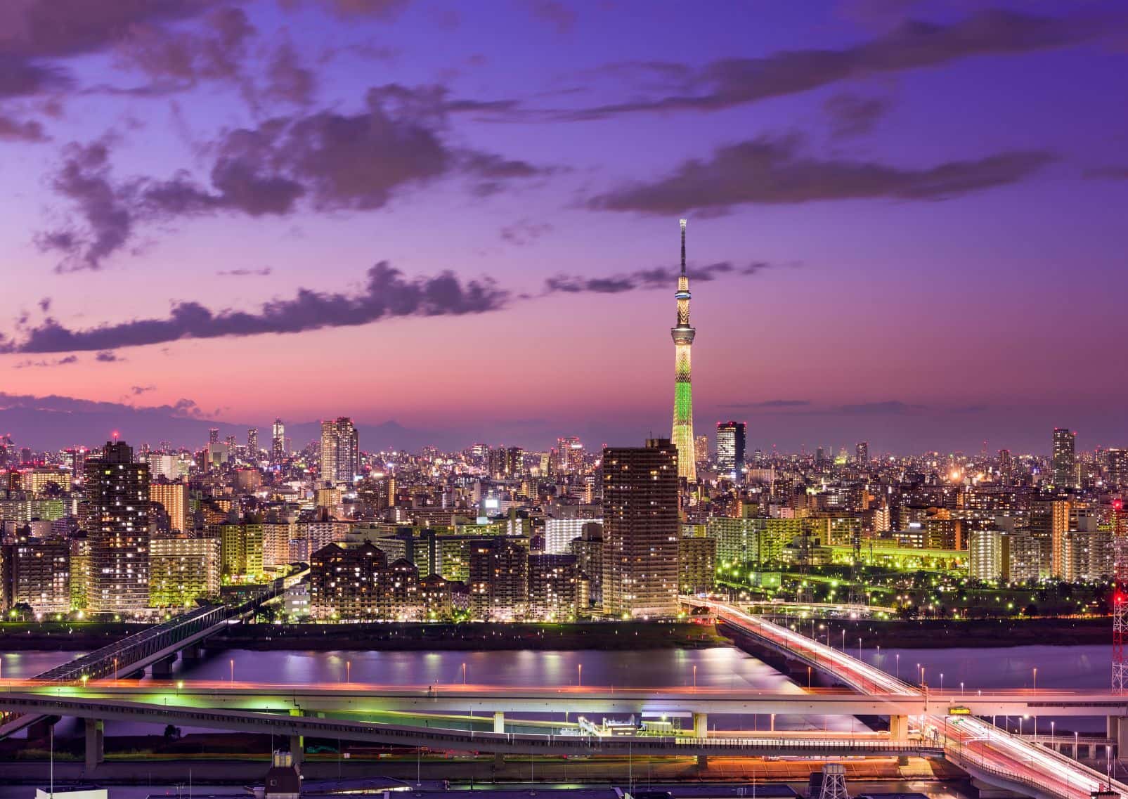 Tokyo Skytree con cerezos en flor en el Parque del Río Sumida, Tokio
