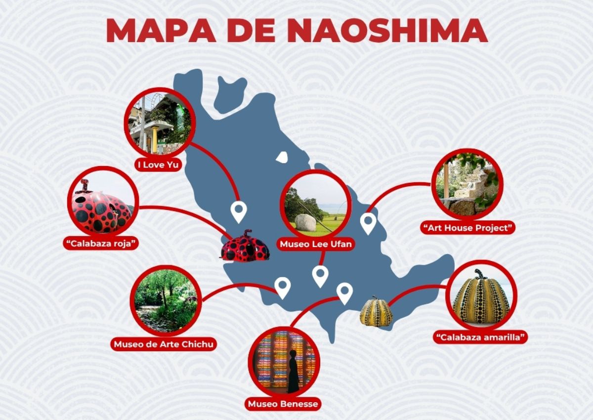 Mapa con los principales lugares que visitar en Naoshima