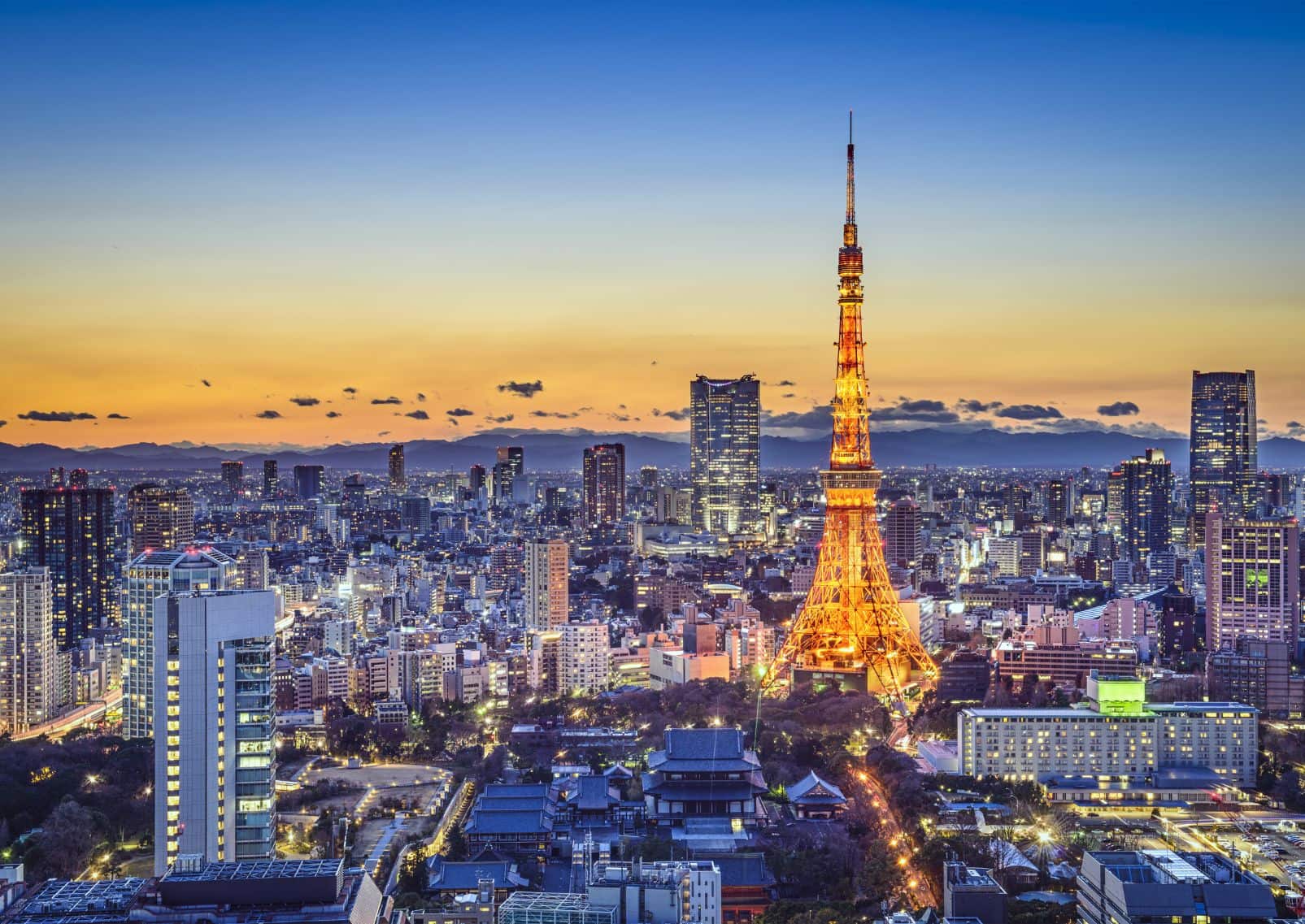 Silueta de la ciudad de Tokio al atardecer