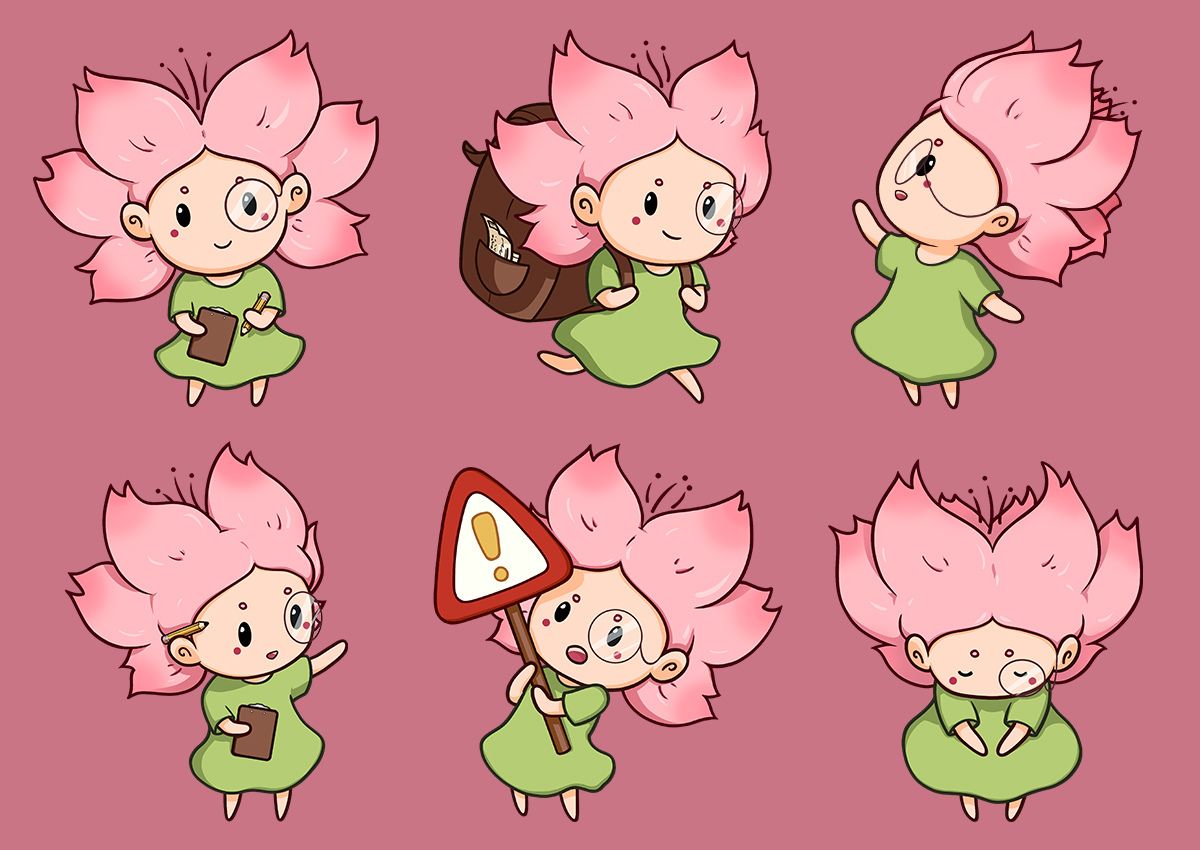 Seis versiones de la mascota Mono-chan