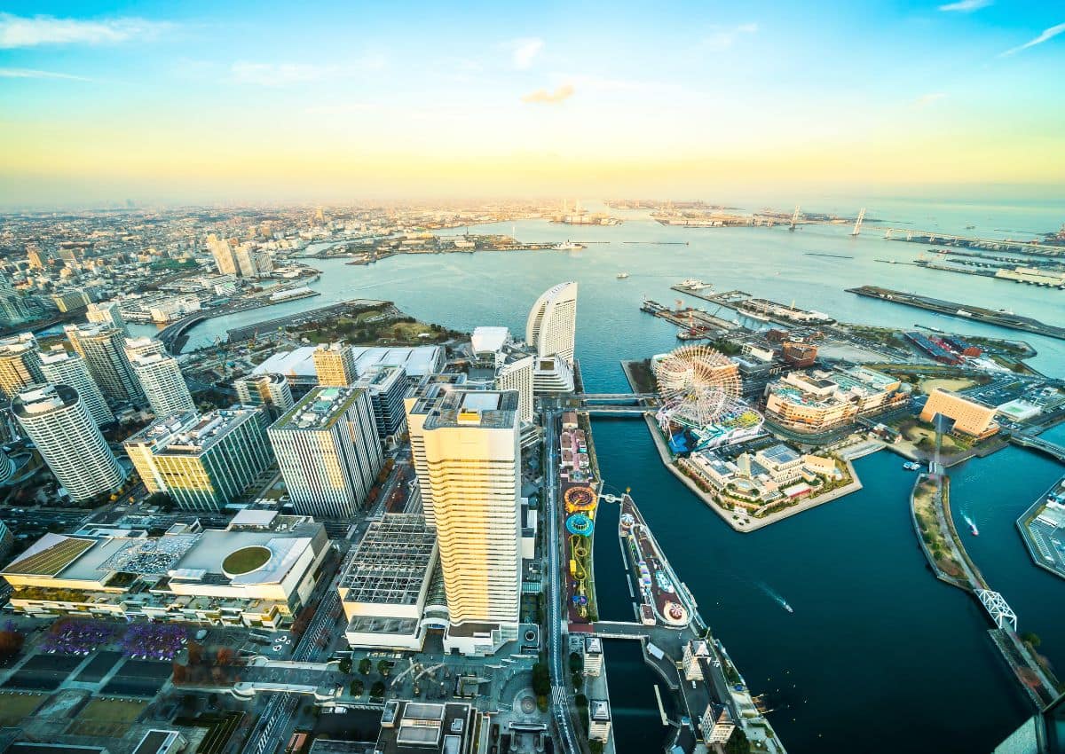 Vista aérea del distrito Minato Mirai de Yokohama