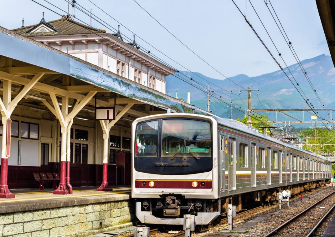 Tren local llegando a la estación de Nikko