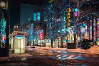 Las calles de Sapporo en una noche de invierno 