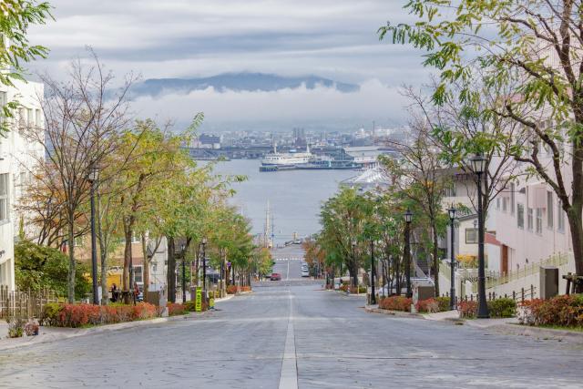 Calle de la ciudad en Motomachi en Hakodate, Japón 