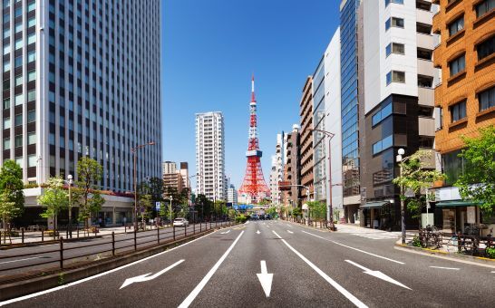 Carretera desde la Torre de Tokio en Shiba Koen, Minato, Tokio, Japón