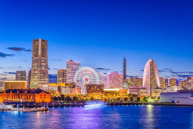 Vista nocturna de Yokohama