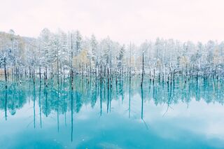Blue Pond, aoi-ke en japonés, en verano Shirogane, Biei, Hokkaido
