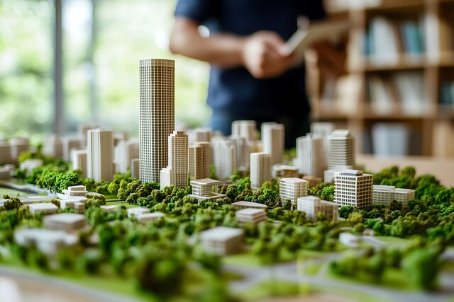 Maqueta de arquitectura urbana sostenible 
