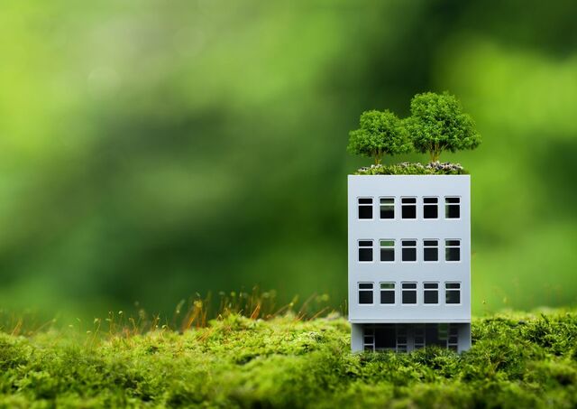 Edificio sostenible y concepto de negocio ecológico